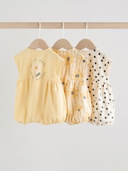 Yellow Floral Button Through 3 Pack Baby Rompers - Image 5 of 13