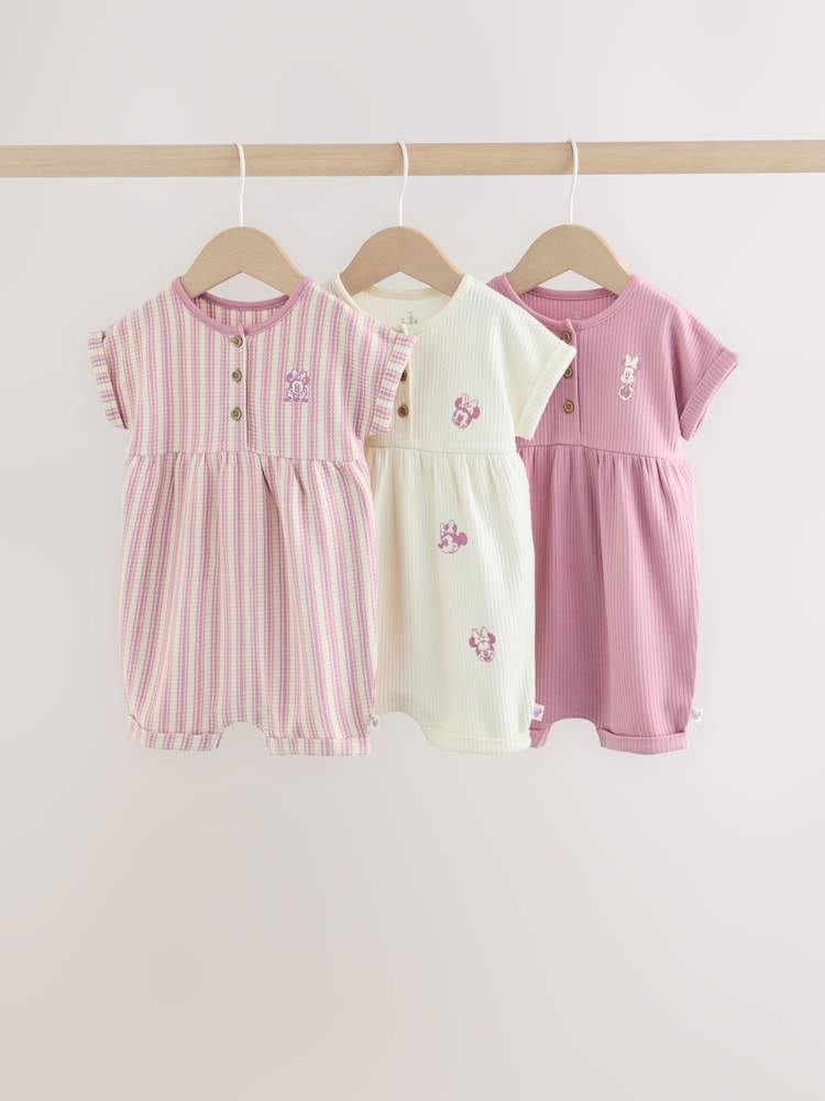 Minnie Mouse Embroidered Jersey Baby Rompers 3 Pack - Image 1 of 12