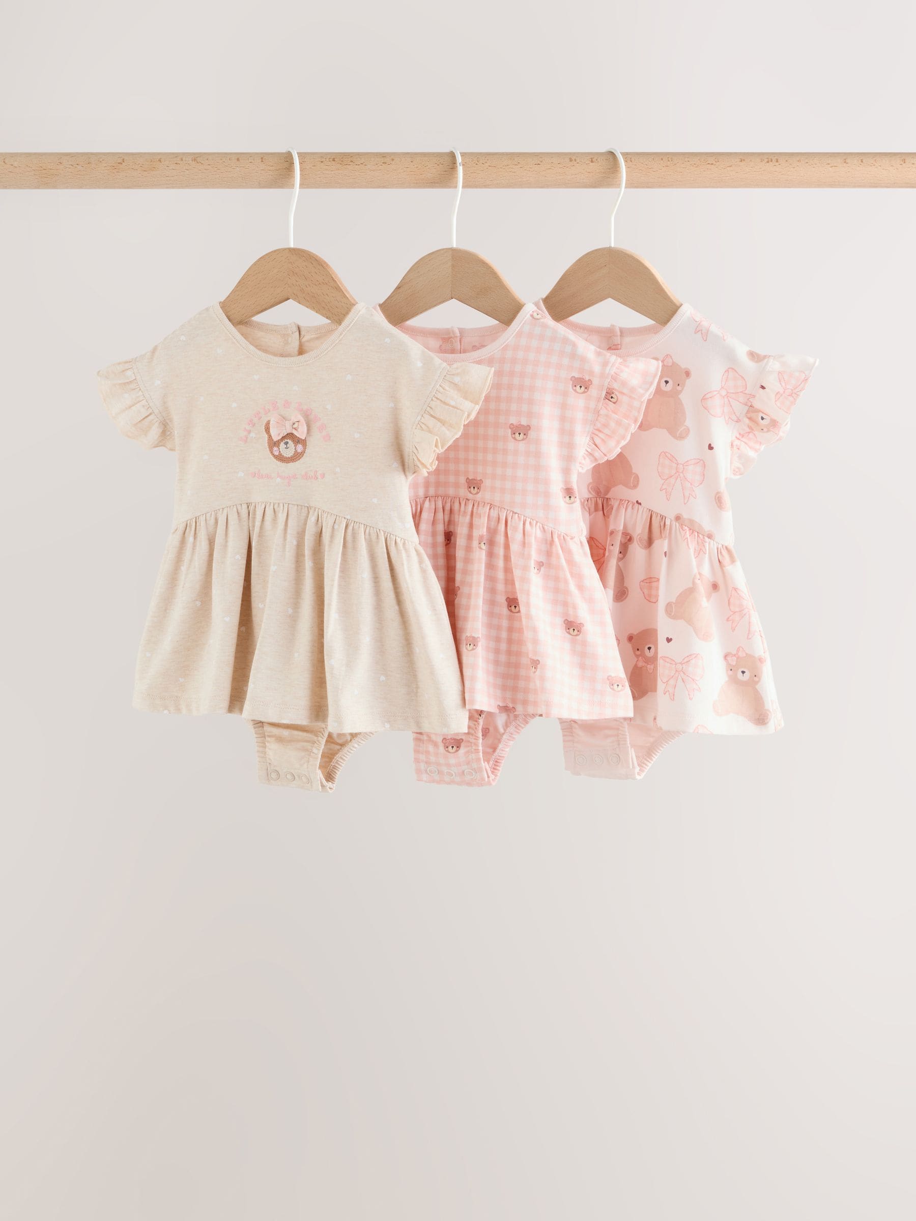 Buy Pink Bear Embroidered Jersey Baby Rompers 3 Pack from Next Romania