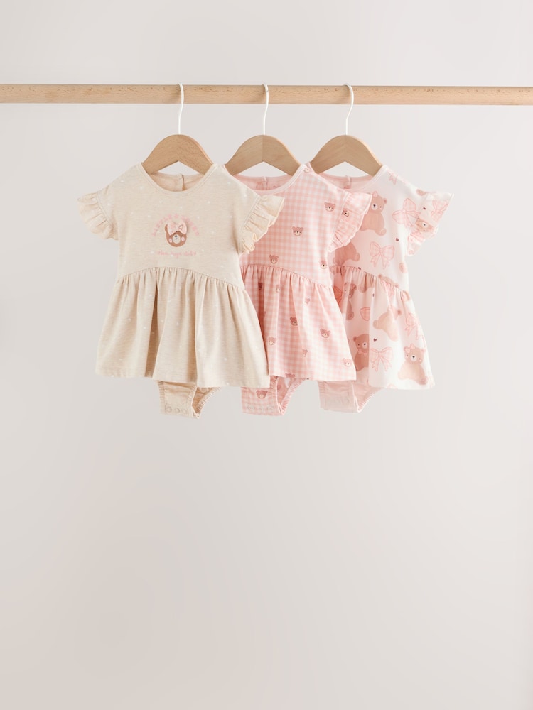 Pink Bear Embroidered - Zestaw 3 par śpioszków niemowlęcych z jerseyu - Obraz 1 z 16