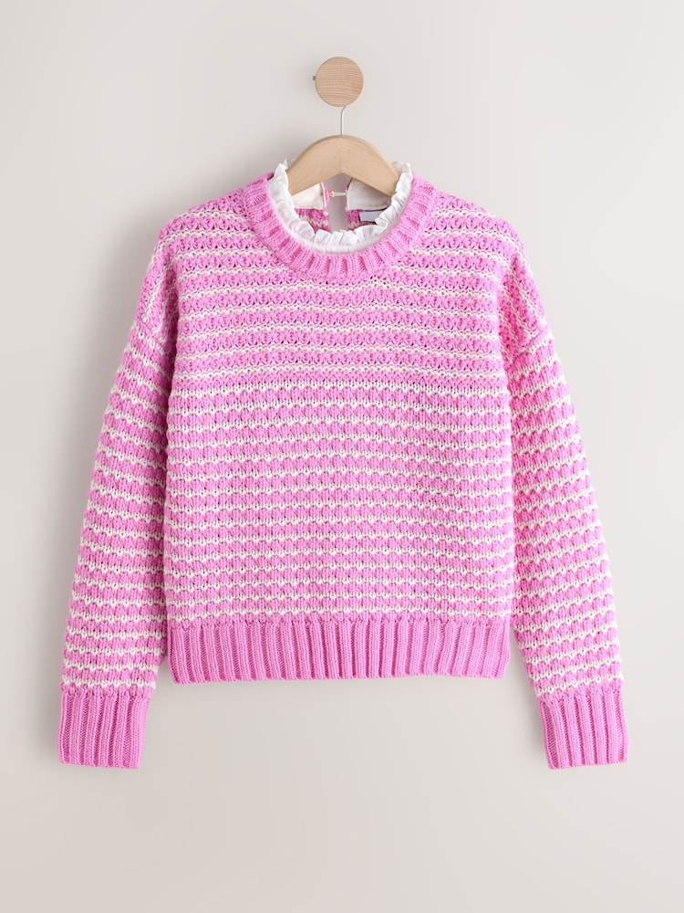 Pink Stitchy Knit Pie Collar Layer Jumper - Image 1 of 3 Pink Stitchy Knit Pie Collar Layer Jumper - Image 1 of 3