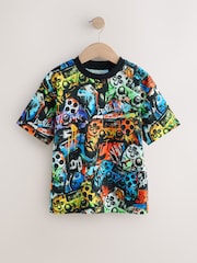 Black Graffiti Controller Relaxed Fit Short Sleeve All-Over Print T-Shirt (3-16yrs) - Image 1 of 4