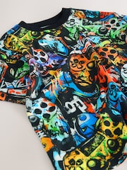 Black Graffiti Controller Relaxed Fit Short Sleeve All-Over Print T-Shirt (3-16yrs) - Image 4 of 4