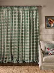 Green/Natural Wiggle Print Touch of Linen Pencil Pleat Lined Curtains - Image 3 of 5