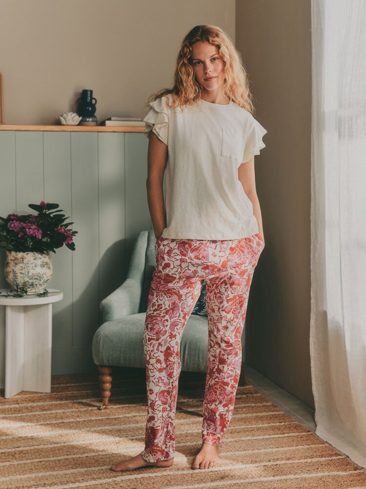 Laura Ashley Ruffle Short Sleeve Jersey Pyjamas - صورة 1 من 6 Laura Ashley Ruffle Short Sleeve Jersey Pyjamas - صورة 1 من 6