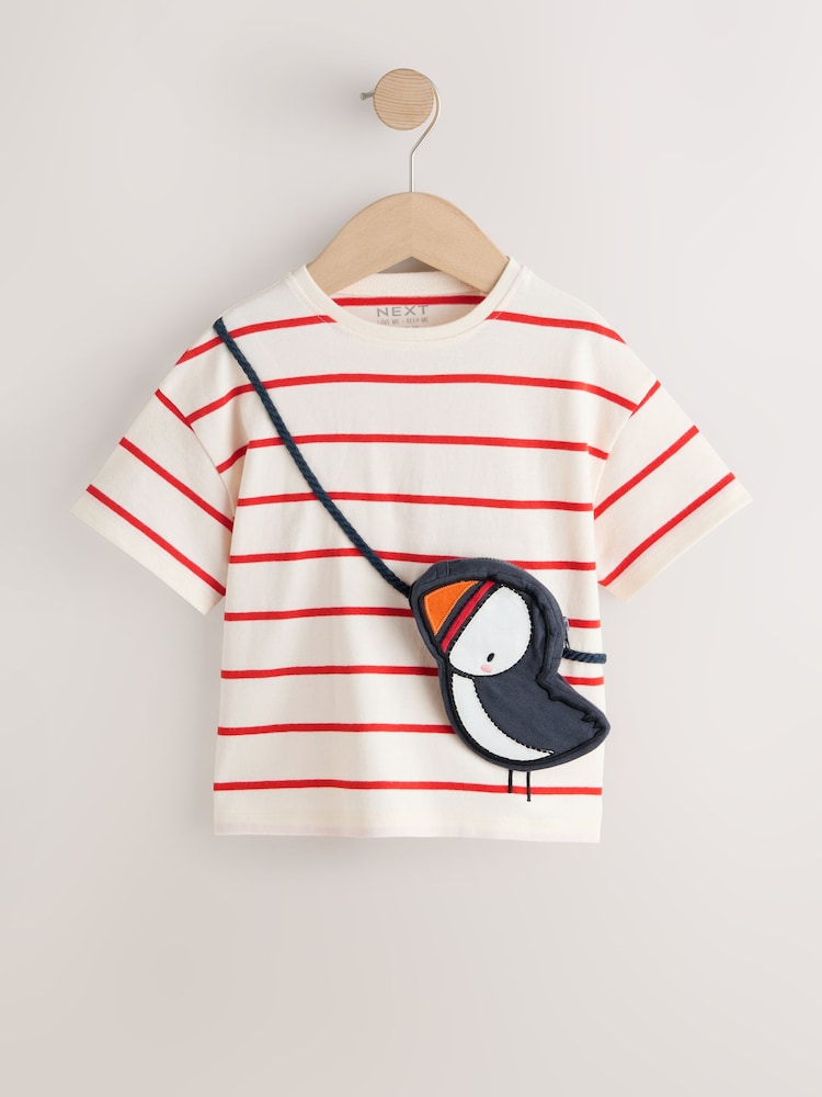 Ecru/Red Stripe Puffin - Short Sleeve Bag T-Shirt (3mths-7yrs) - صورة 1 من 4 Ecru/Red Stripe Puffin - Short Sleeve Bag T-Shirt (3mths-7yrs) - صورة 1 من 4