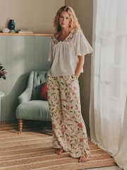 Laura Ashley Ecru/Pink Floral Cotton Dobby Woven Pyjamas - Image 1 of 14