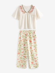 Laura Ashley Ecru/Pink Floral Cotton Dobby Woven Pyjamas - Image 8 of 14