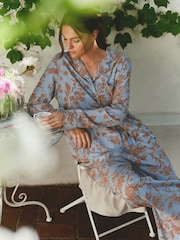 Laura Ashley Blue/ Brown Lloyd Print Viscose Dobby Button Through Pyjamas - Image 3 of 17