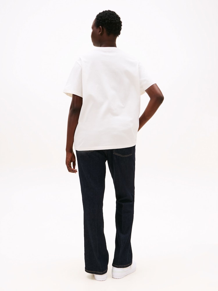 Tommy Hilfiger White Curve Logo Embroidery Crew Neck T-Shirt - Image 2 of 5