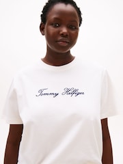 Tommy Hilfiger White Curve Logo Embroidery Crew Neck T-Shirt - Image 3 of 5