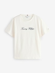 Tommy Hilfiger White Curve Logo Embroidery Crew Neck T-Shirt - Image 5 of 5