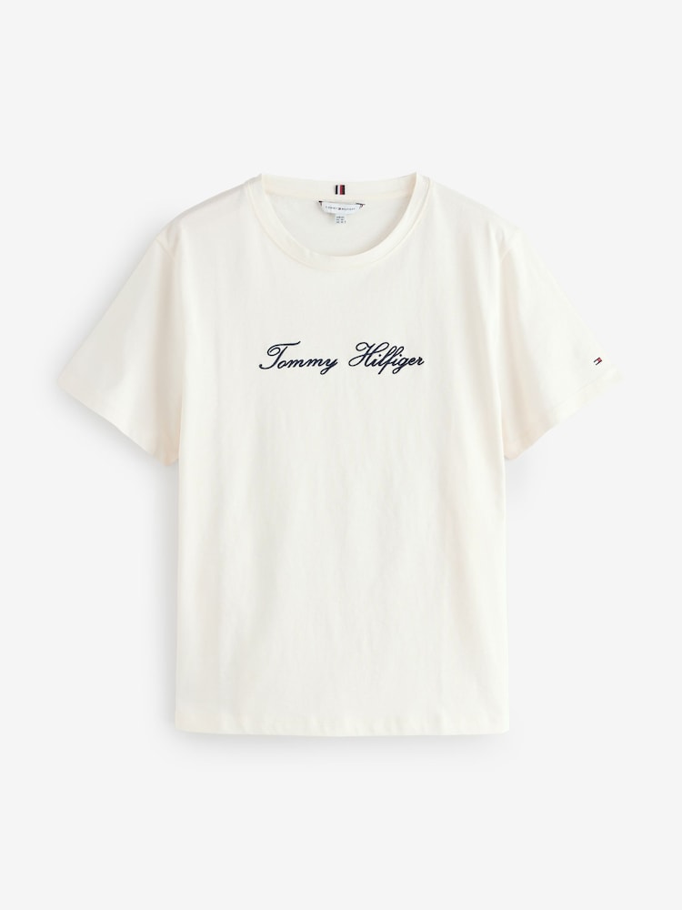 Tommy Hilfiger White Curve Logo Embroidery Crew Neck T-Shirt - Image 5 of 5