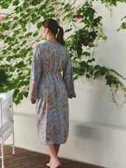 Laura Ashley Blue/ Brown Lloyd Print Viscose Dobby Scallop Edge Robe - Image 2 of 11