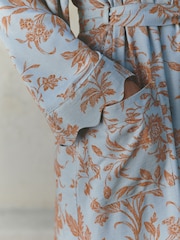 Laura Ashley Blue/ Brown Lloyd Print Viscose Dobby Scallop Edge Robe - Image 6 of 11