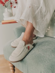 Laura Ashley Cream Embroidered Borg Footbed Mules - Image 1 of 7