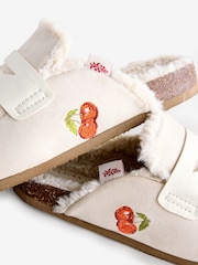 Laura Ashley Cream Embroidered Borg Footbed Mules - Image 6 of 7