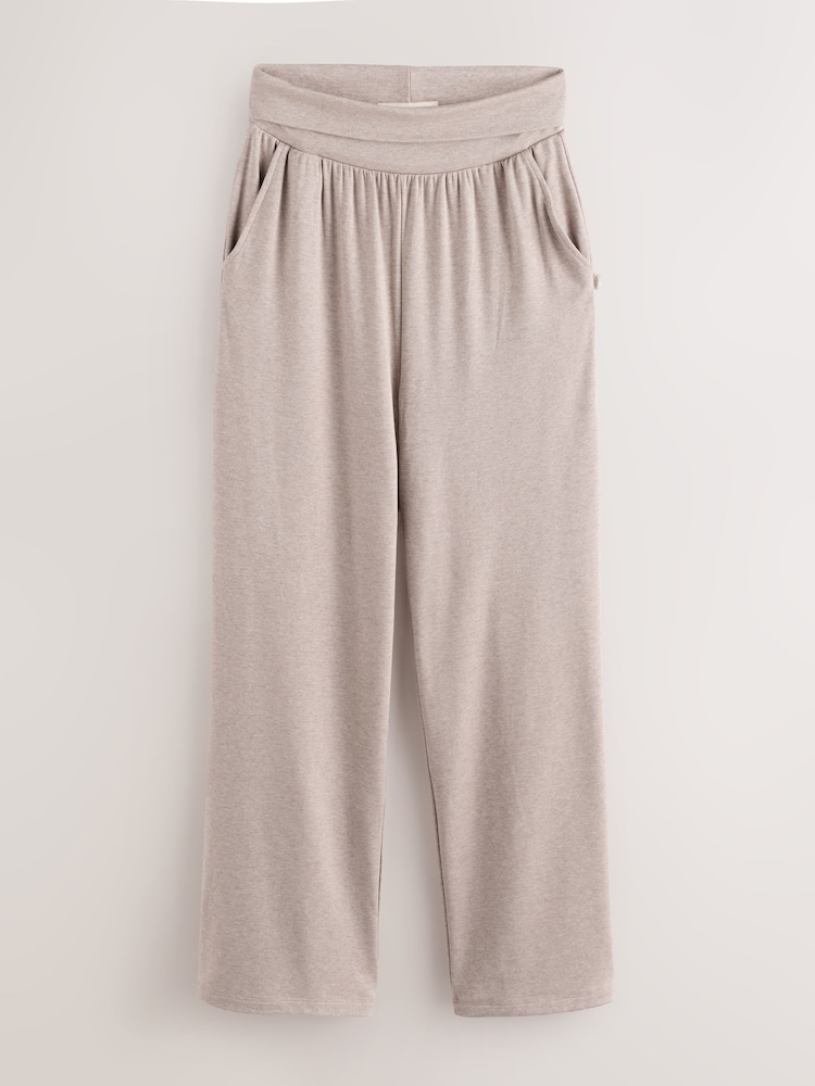 Laura Ashley Oatmeal Roll Top Wide Leg Yoga Trousers - Image 1 of 4