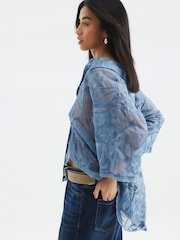 River Island Blue Petite Floral Print Embroidered Shirt - Image 3 of 6