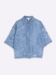 River Island Blue Petite Floral Print Embroidered Shirt - Image 6 of 6