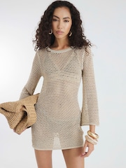 River Island Gold Metallic Knit Tunic Dress - Image 4 of 4