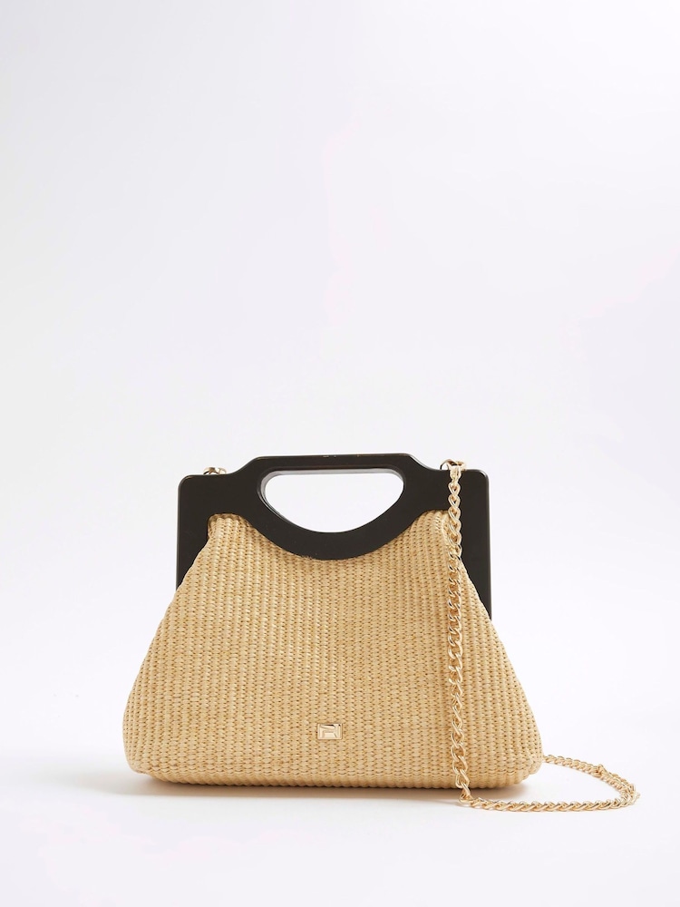 River Island Brown Raffia Clutch Bag - Image 1 of 6