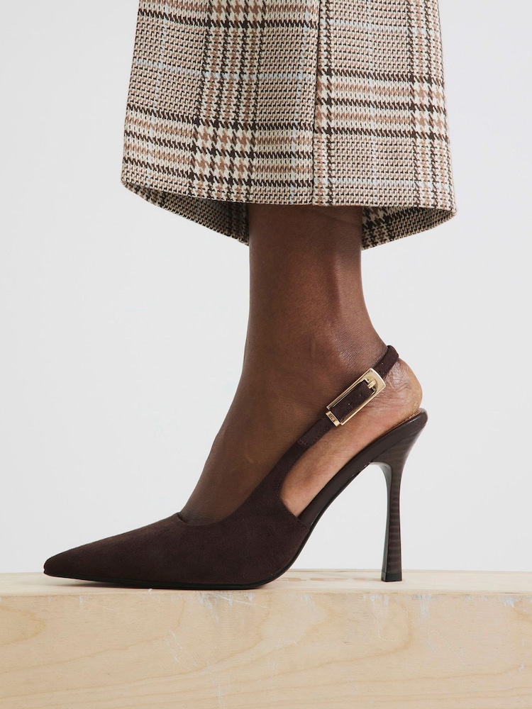 River Island Brown Slingback Buckle Court Heels - Image 1 of 5 River Island Brown Slingback Buckle Court Heels - Image 1 of 5