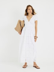 River Island White Cutwork 100% Cotton Midi Dress - Image 1 of 4