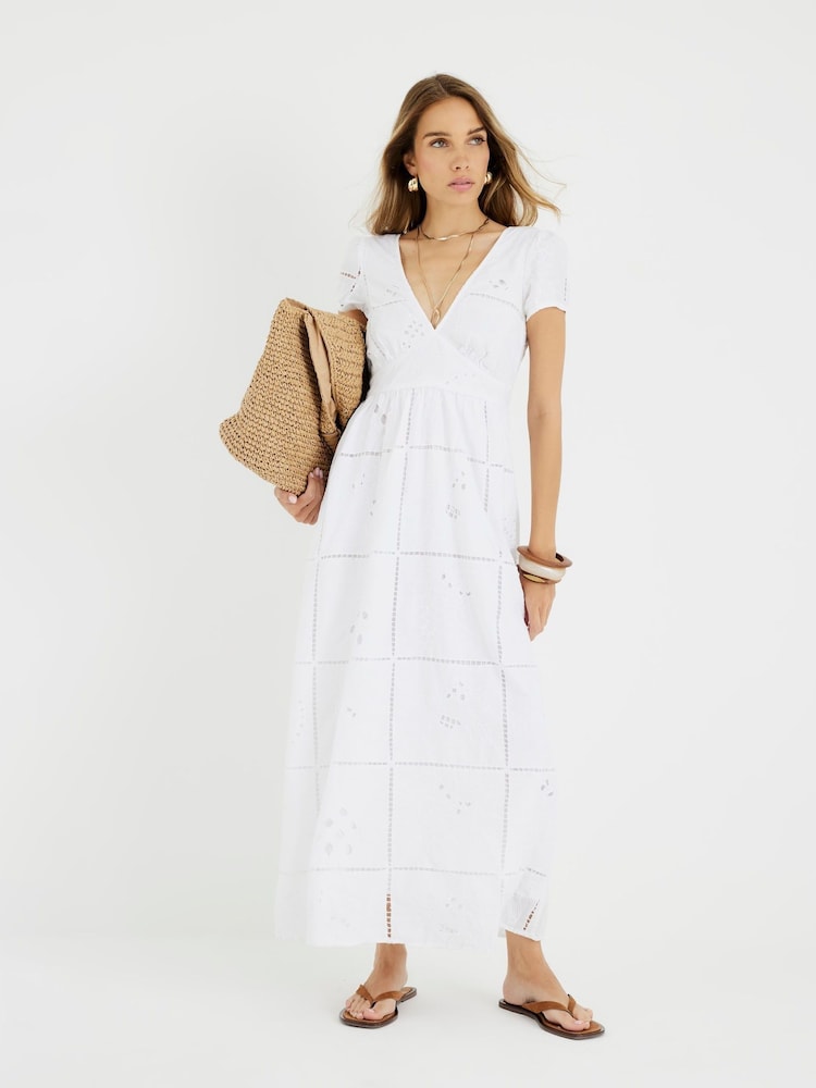 River Island White Cutwork 100% Cotton Midi Dress - Image 1 of 4 River Island White Cutwork 100% Cotton Midi Dress - Image 1 of 4