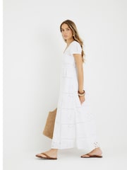River Island White Cutwork 100% Cotton Midi Dress - Image 2 of 4