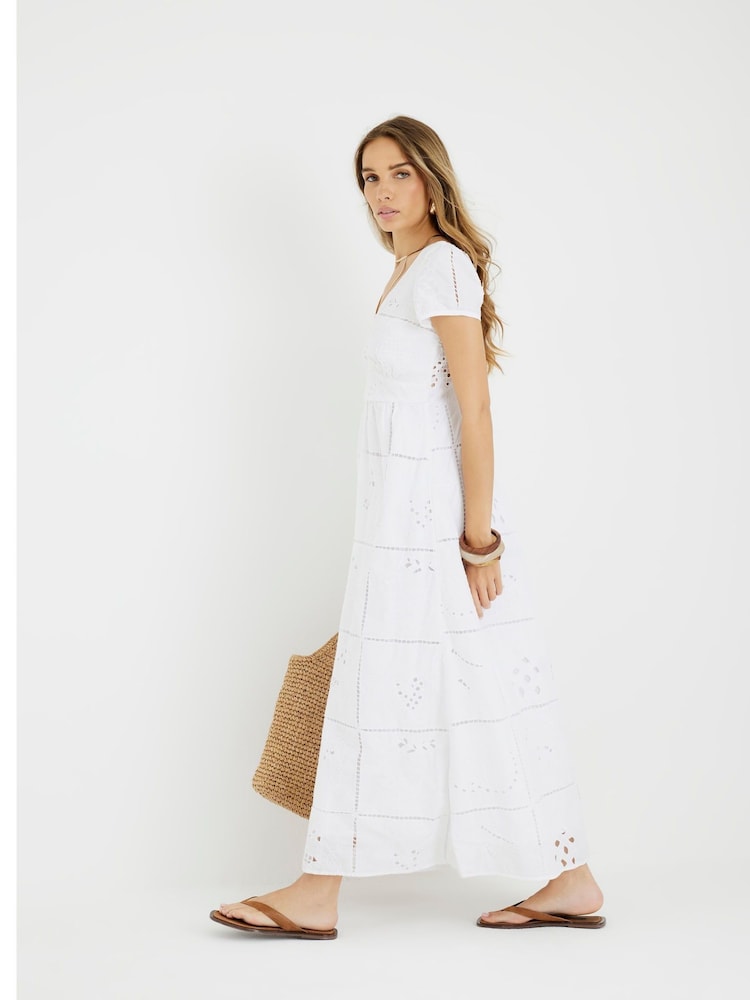 River Island White Cutwork 100% Cotton Midi Dress - Image 2 of 4 River Island White Cutwork 100% Cotton Midi Dress - Image 2 of 4
