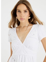 River Island White Cutwork 100% Cotton Midi Dress - Image 3 of 4