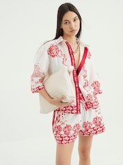 River Island Red Boxy Shell Riviera 100% Cotton Shirt - Image 3 of 4