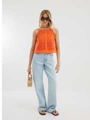River Island Orange Broderie 100% Cotton Tank Top - Image 2 of 4