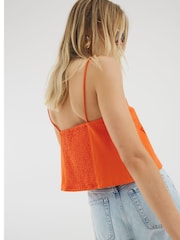River Island Orange Broderie 100% Cotton Tank Top - Image 3 of 4