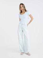 River Island Blue Scoop Neck Scallop T-Shirt - Image 1 of 4