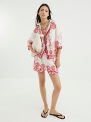 River Island Red Shell Printed Tie Waist Shorts - Image 2 of 4