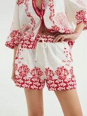 River Island Red Shell Printed Tie Waist Shorts - Image 4 of 4