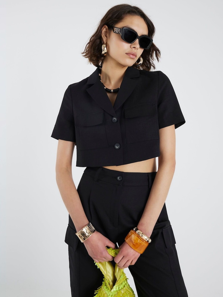 River Island Black Cropped Pocket Linen Jacket - Image 1 of 4