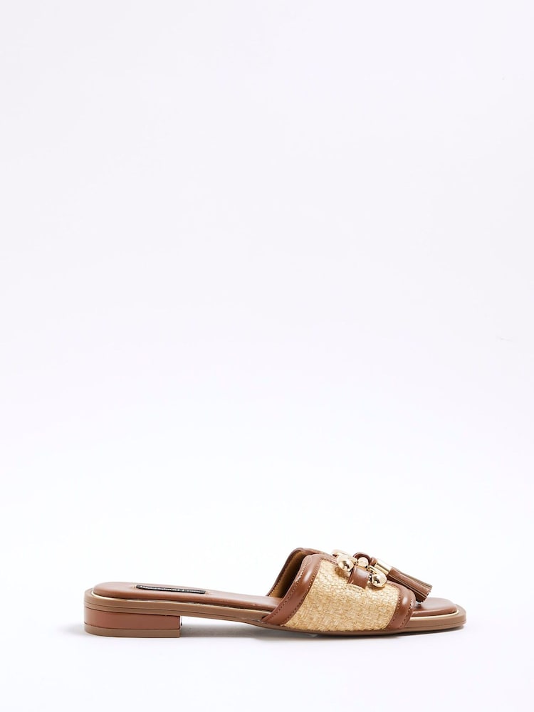 River Island Brown Wide Fit Tassel Mule Sandals - Image 2 of 7