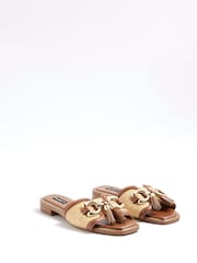 River Island Brown Wide Fit Tassel Mule Sandals - Image 3 of 7