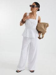 River Island White Petite Stripe Peplum Jumpsuit - Image 1 of 4