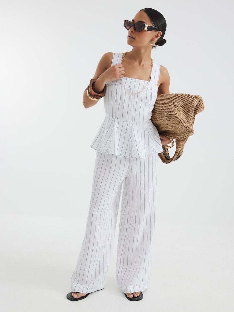 River Island White Petite Stripe Peplum Jumpsuit - Image 1 of 4