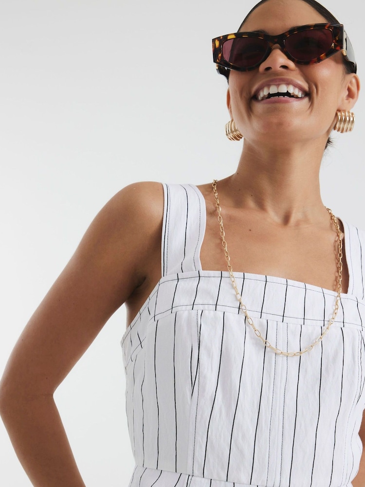River Island White Petite Stripe Peplum Jumpsuit - Image 2 of 4