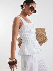 River Island White Petite Stripe Peplum Jumpsuit - Image 3 of 4