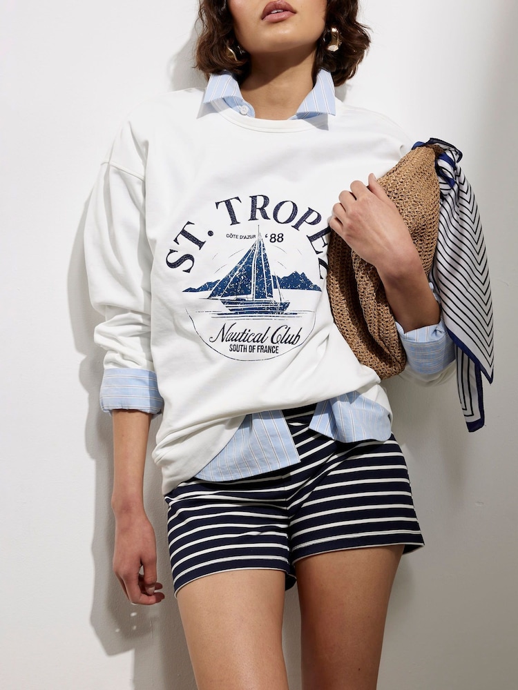 River Island White St Tropez Yacht Sweat Top - Image 4 of 4