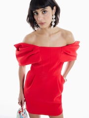 River Island Red Structured Off Shoulder Dress - Image 1 of 6