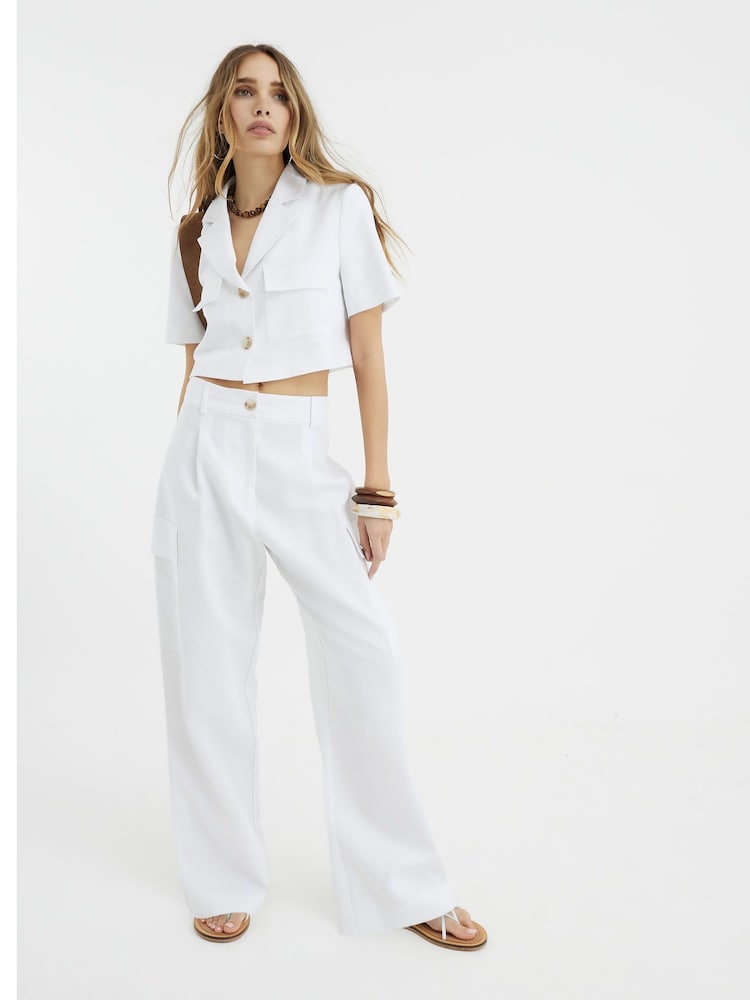 River Island White Linen Wide Leg Trousers - Image 1 of 4