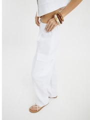 River Island White Linen Wide Leg Trousers - Image 4 of 4