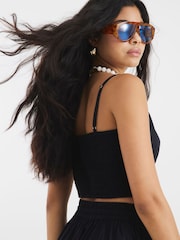 River Island Black Embroidered 100% Cotton Crop Top - Image 2 of 6